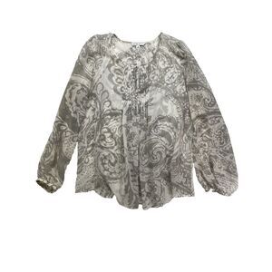 CAbi #634 Womens Size M Multicolor Paisley Pin-tuck Pleated Peasant‎ Blouse